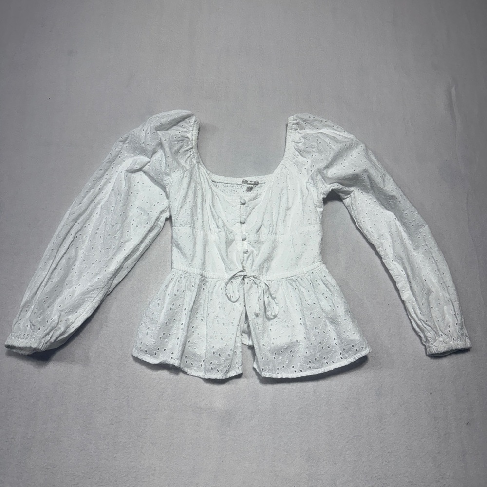 Aerie White Eyelet Blouse with Puff Sleeves